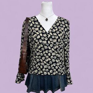 vintage 90s black cream floral whimsygoth grunge top